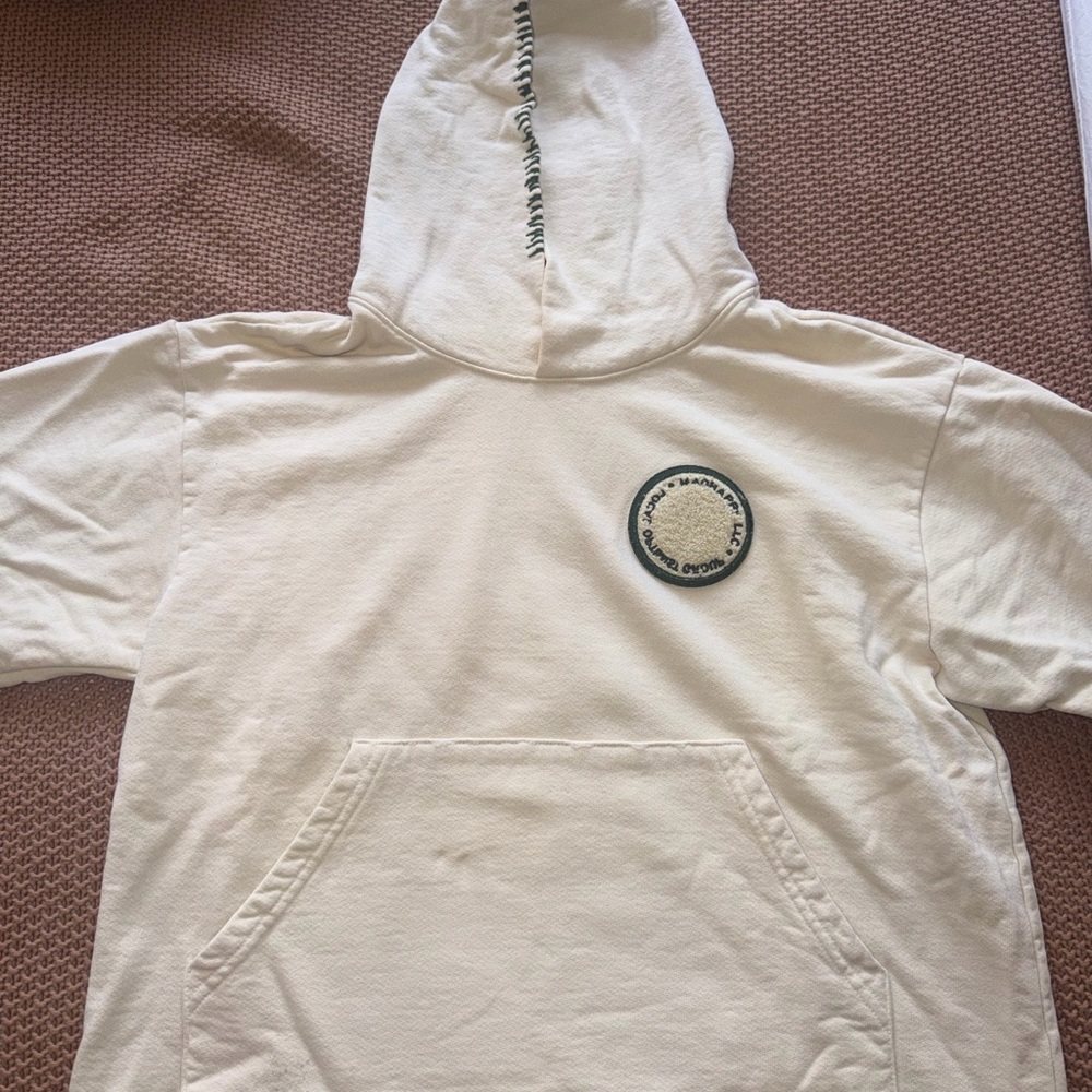 Madhappy Cream Hoodie with Green Patch (Unisex Medium)